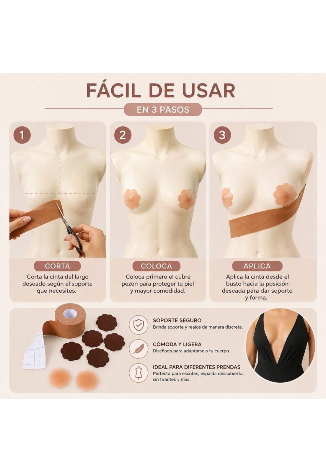 Cinta Levanta Pecho 5cmx5mt + 20 Cubre Pezones Boob Tape-2