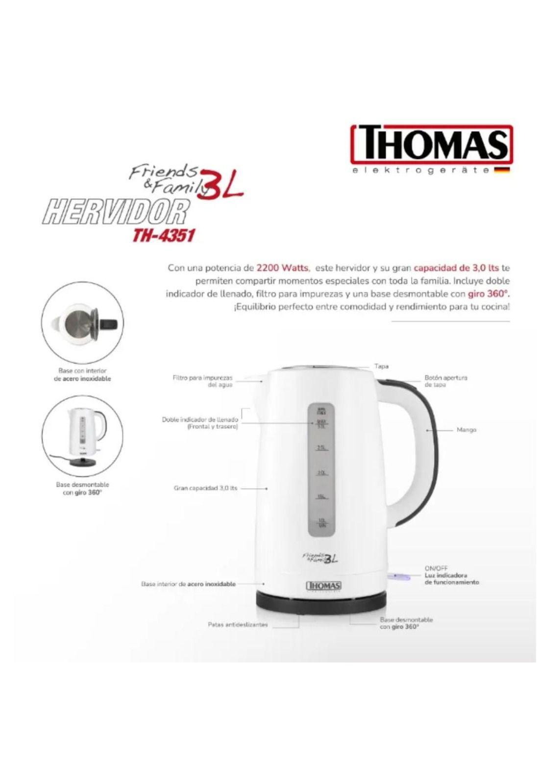 Hervidor Eléctrico Thomas TH-4351 3L 2200W Family & Friends-6