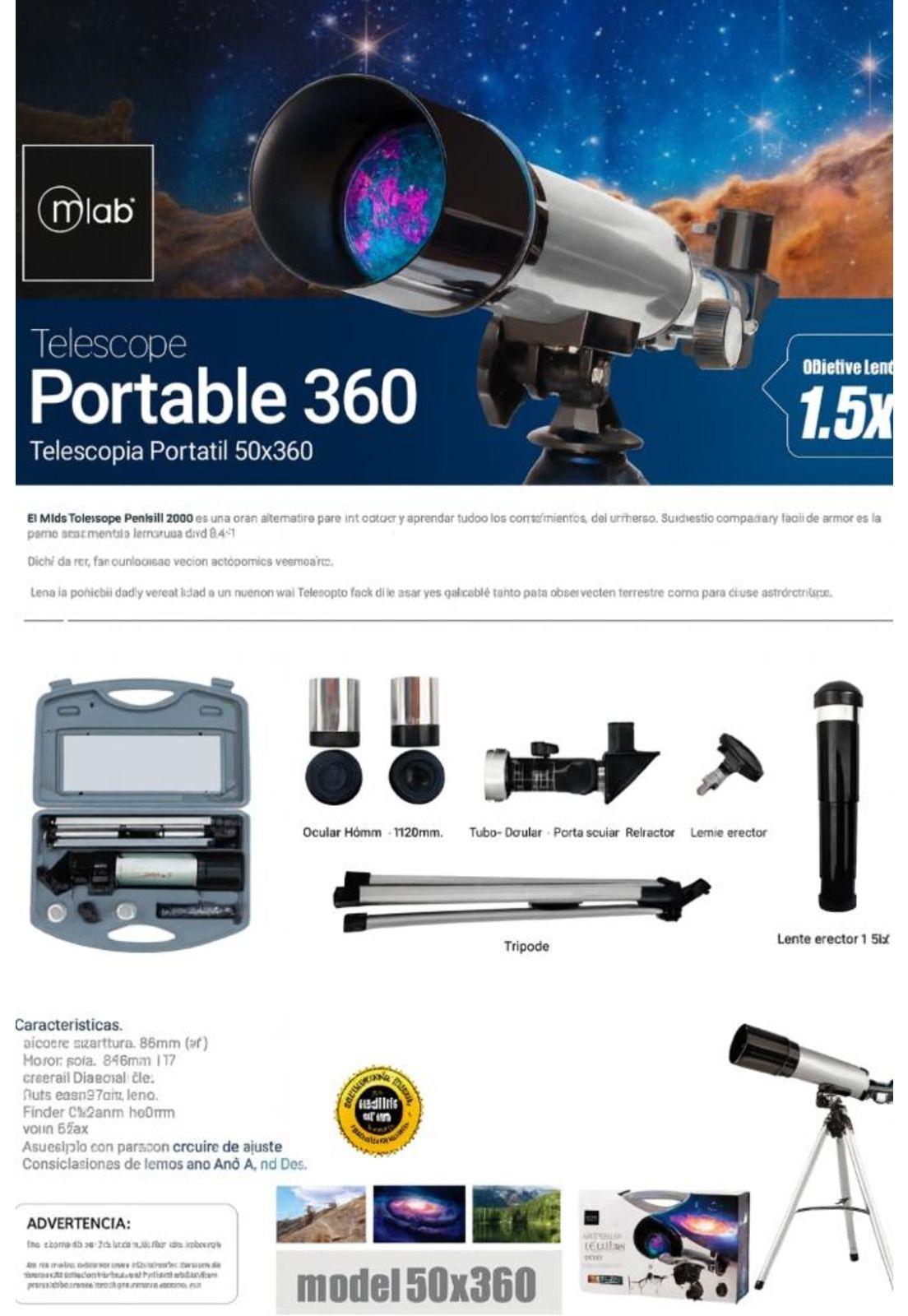 Telescopio Refractor Mlab Astral 360 con Maleta 50x360-4
