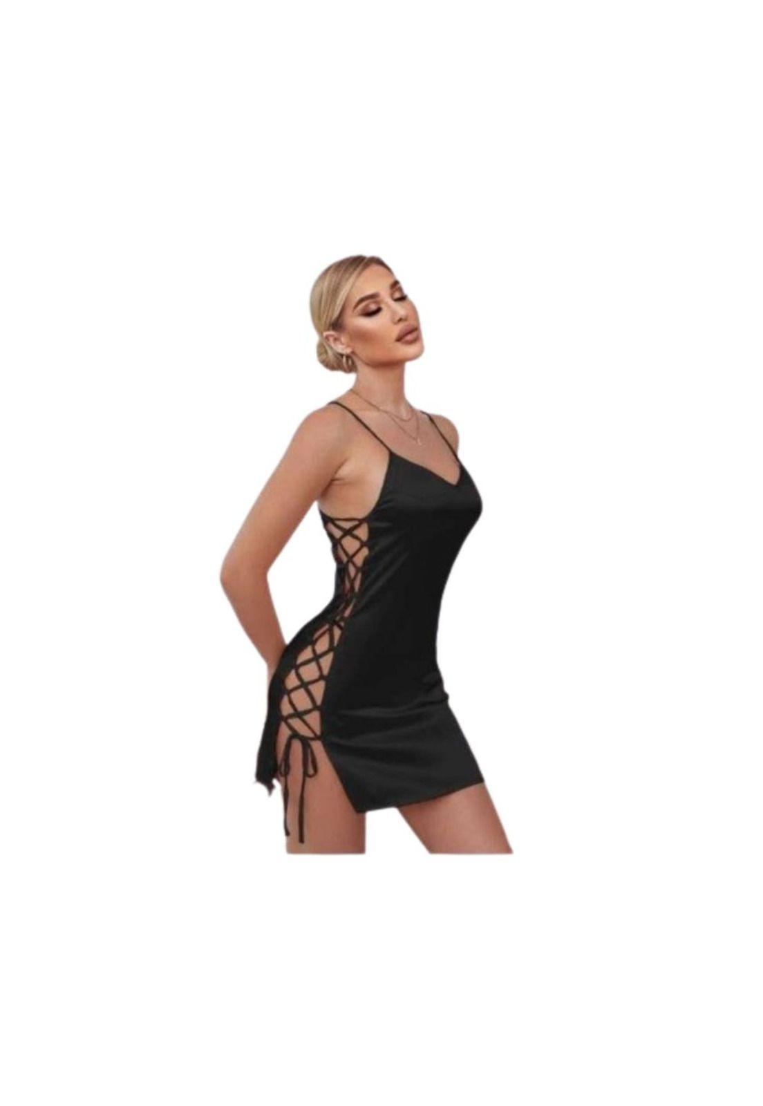 Lenceria Vestido Saten Cordon Lateral Erotico Dormir Sexy-1