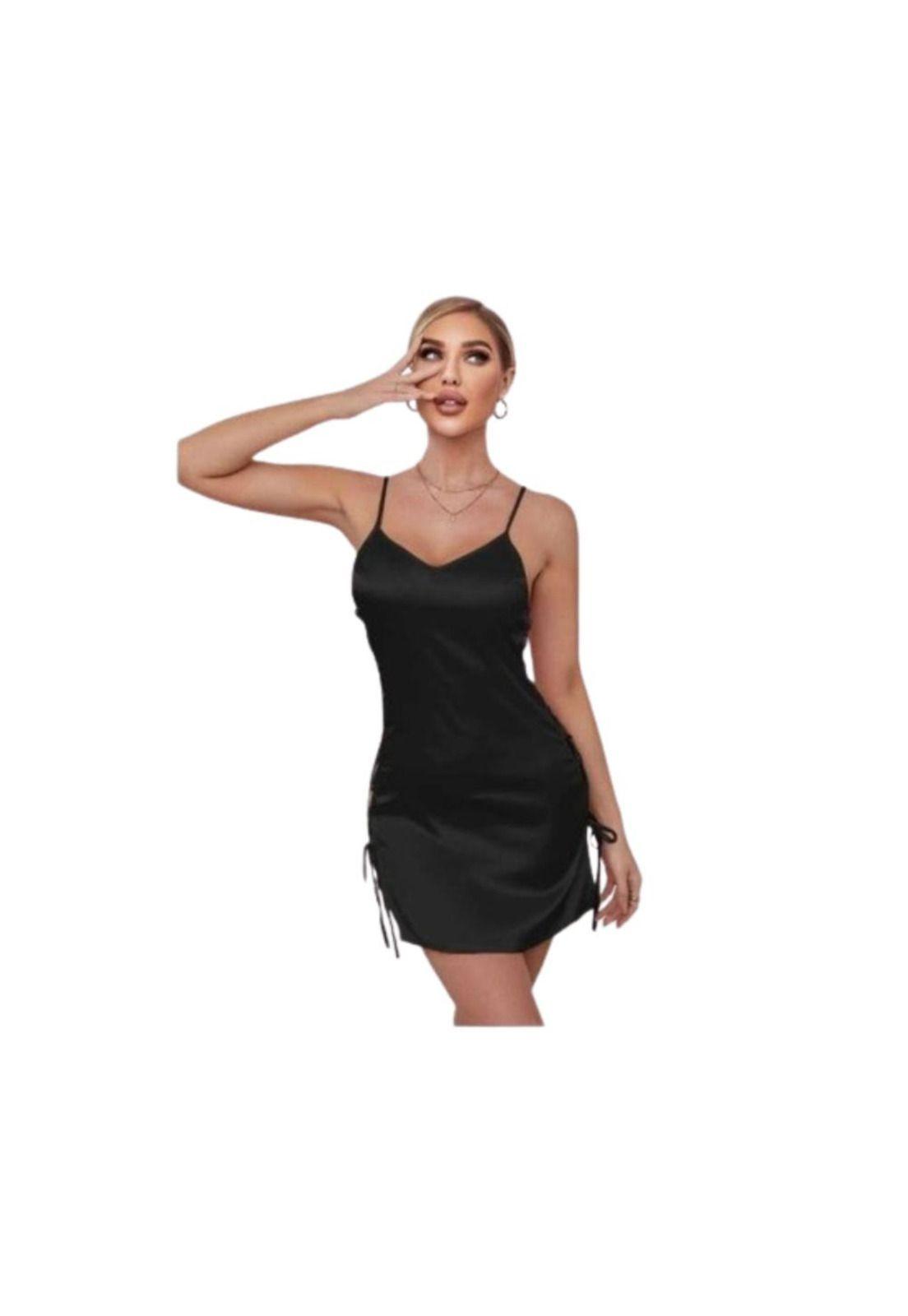 Lenceria Vestido Saten Cordon Lateral Erotico Dormir Sexy-0