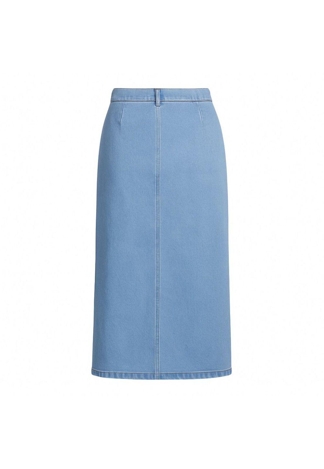 Falda Larga Jeans Mezclilla Botones Delantero Tiro Alto-5