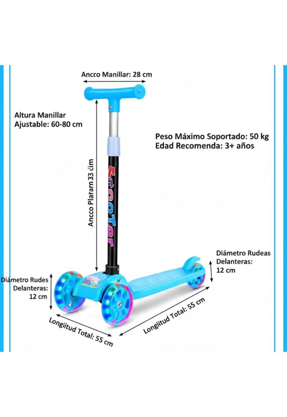 Monopatín Scooter 3 Ruedas Kids Plegable Altura Ajustable-3