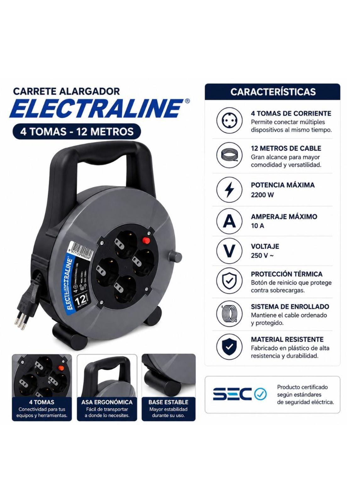 Carrete Alargador Halux 4 Tomas 12m 2200W Negro-1