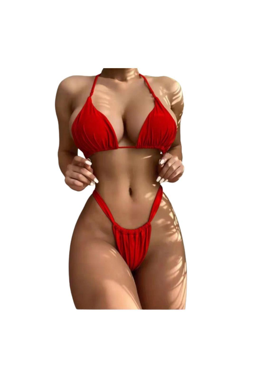 Traje De Baño Bikinis Con Push-up Triangular Tiro Alto Mujer-1