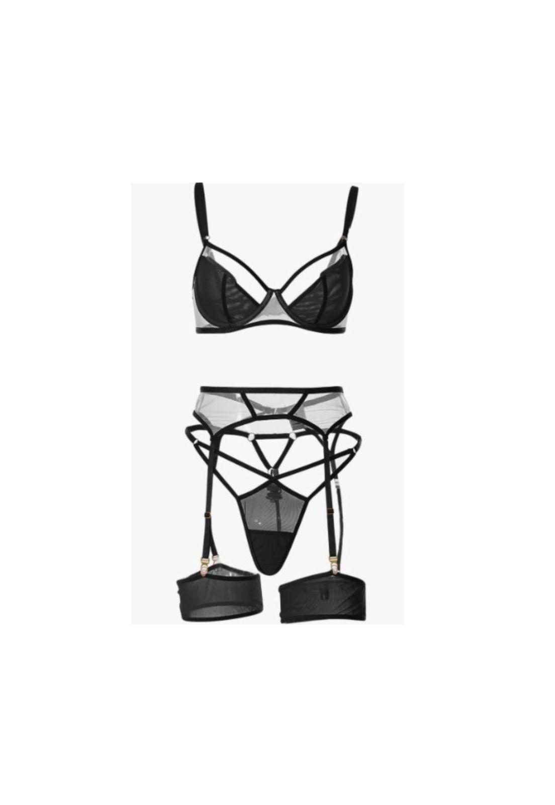 Conjunto de lencería Sexy brasier bragas liguero Erótico-2