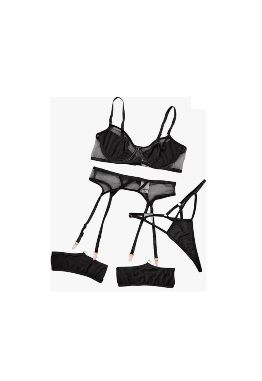 Conjunto de lencería Sexy brasier bragas liguero Erótico-3