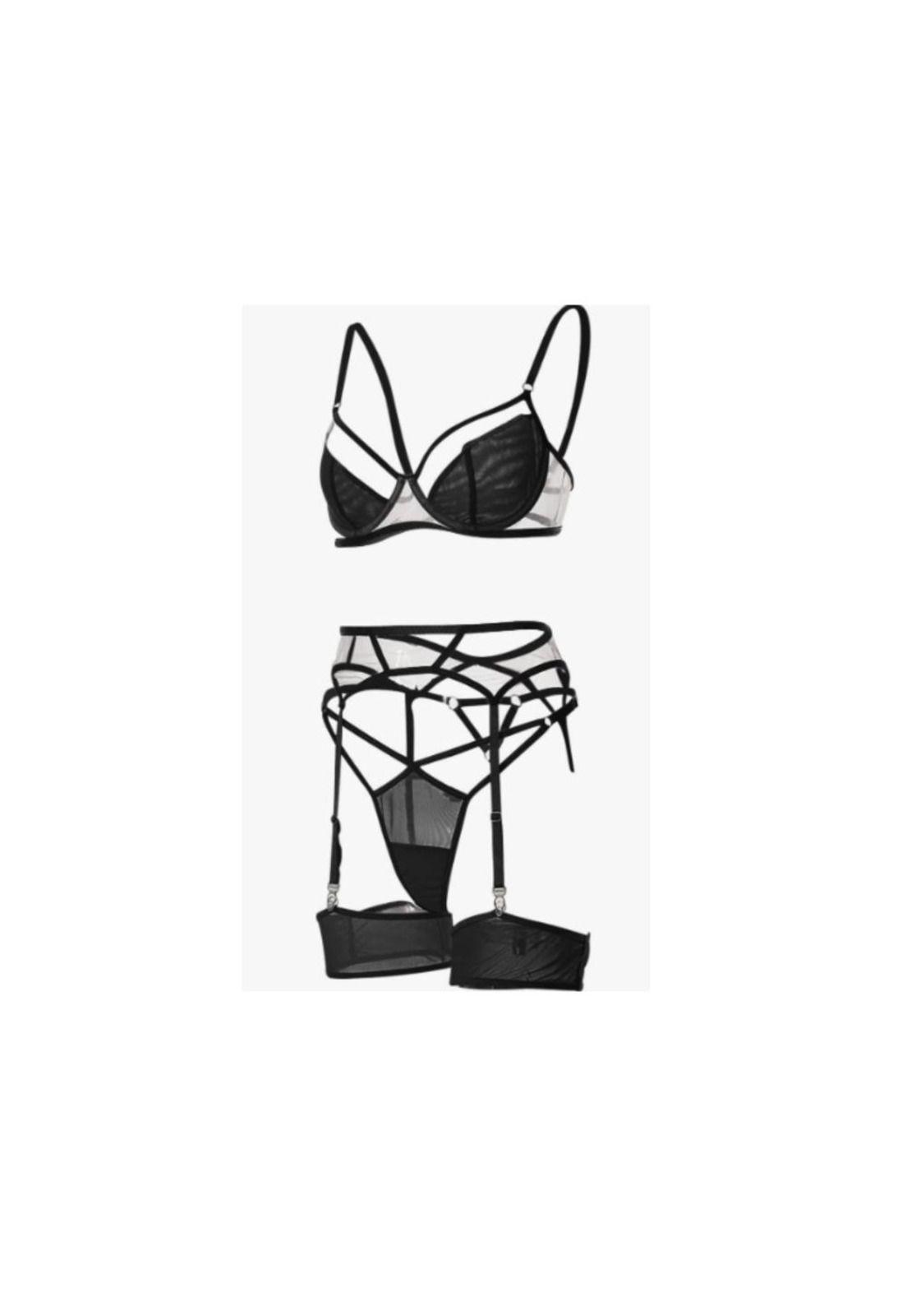 Conjunto de lencería Sexy brasier bragas liguero Erótico-4