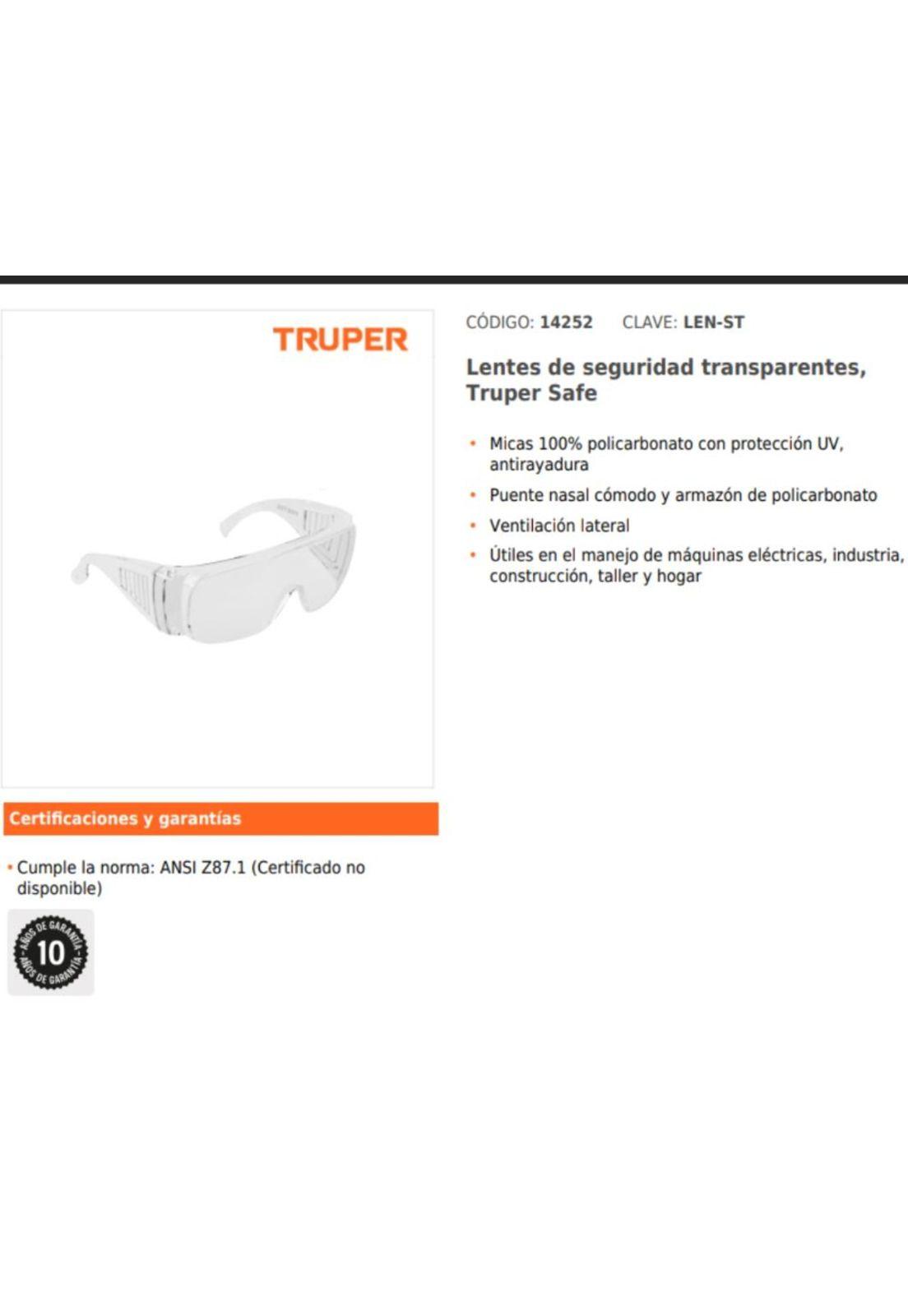 Lentes De Seguridad Transparentes, Truper Safe-3