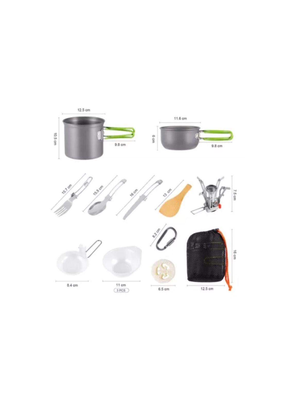 Set Ollas Camping Con Cocinilla Cubiertos 10 Piezas Acampada-4