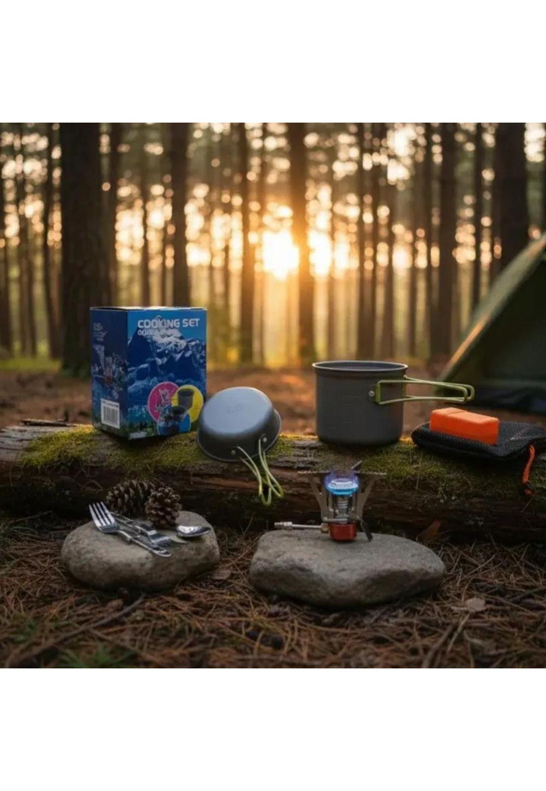 Set Ollas Camping Con Cocinilla Cubiertos 7 Piezas Acampada-8