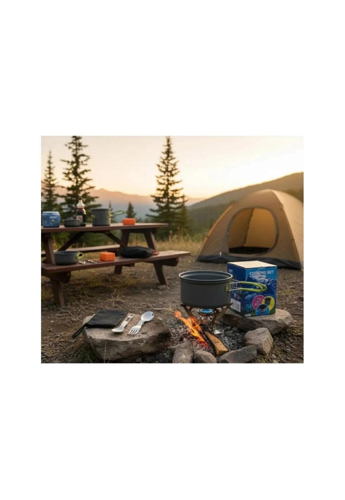 Set Ollas Camping Con Cocinilla Cubiertos 7 Piezas Acampada-9