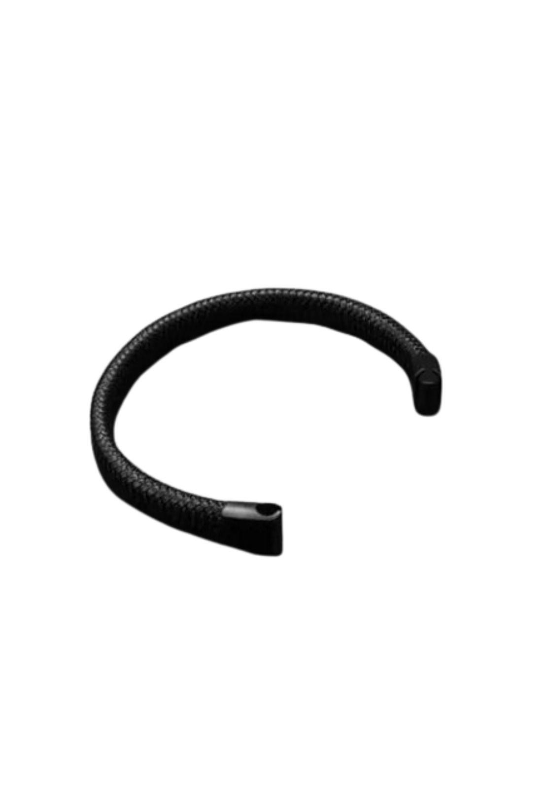 Pulsera Clásica Tejida De Cuero Negro Para Hombres Broche-2