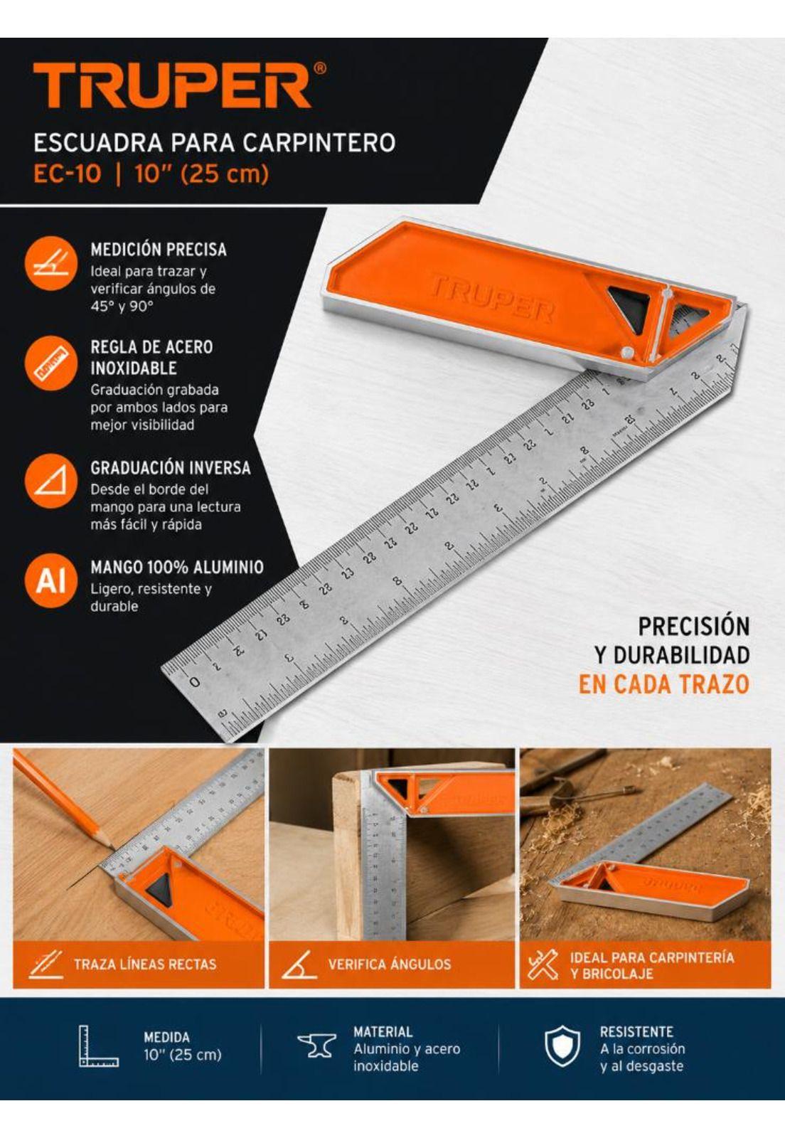 Escuadra De Carpintero 10 PuLG De Aluminio Truper Ec-10-5