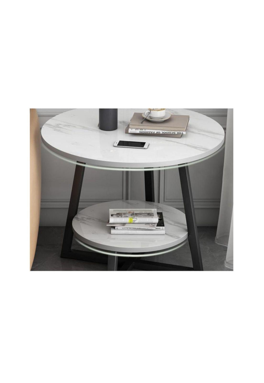 Mesa Auxiliar Redonda para Sala de Madera 2 Niveles 50x54cm-4