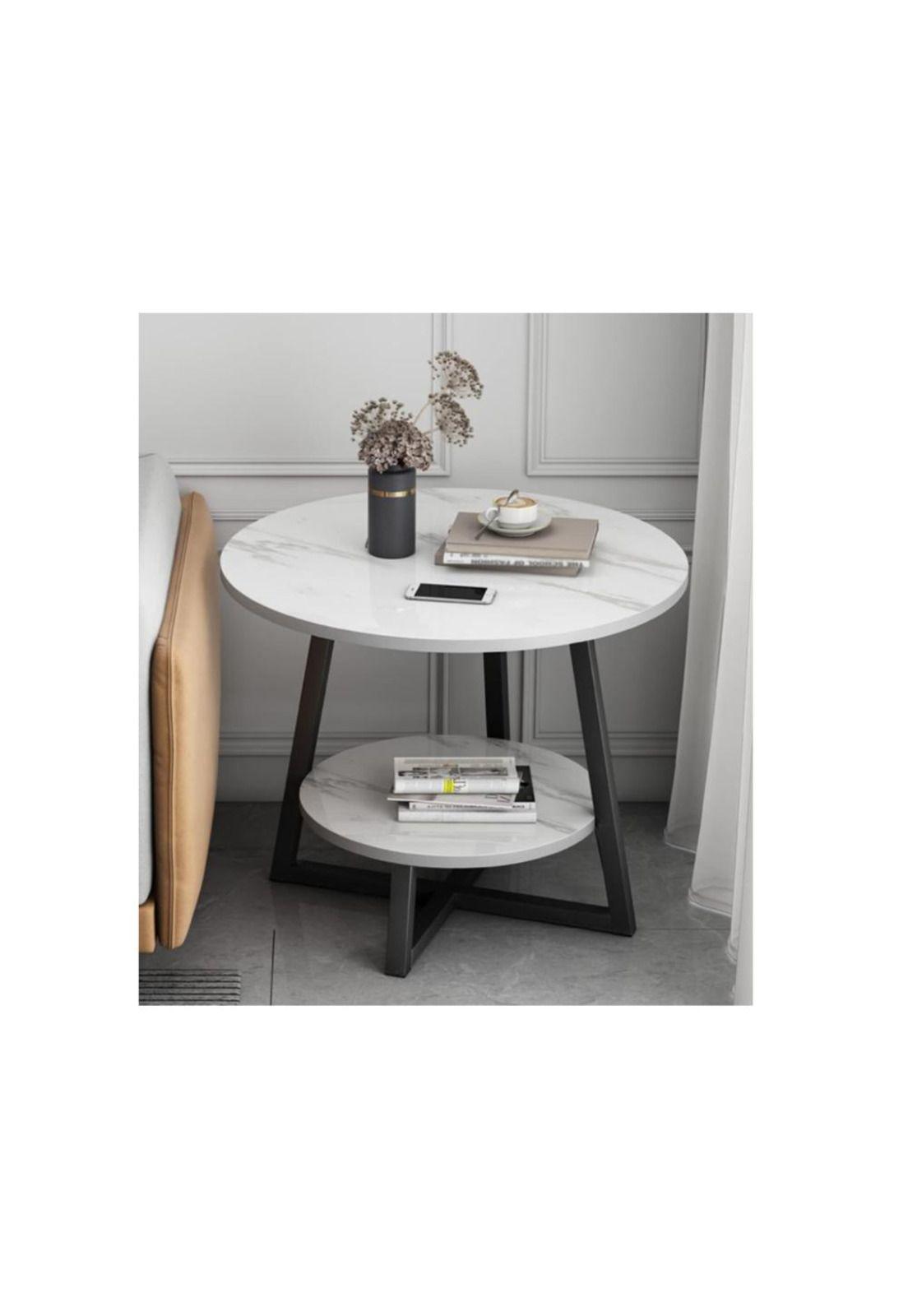 Mesa Auxiliar Redonda para Sala de Madera 2 Niveles 50x54cm-5