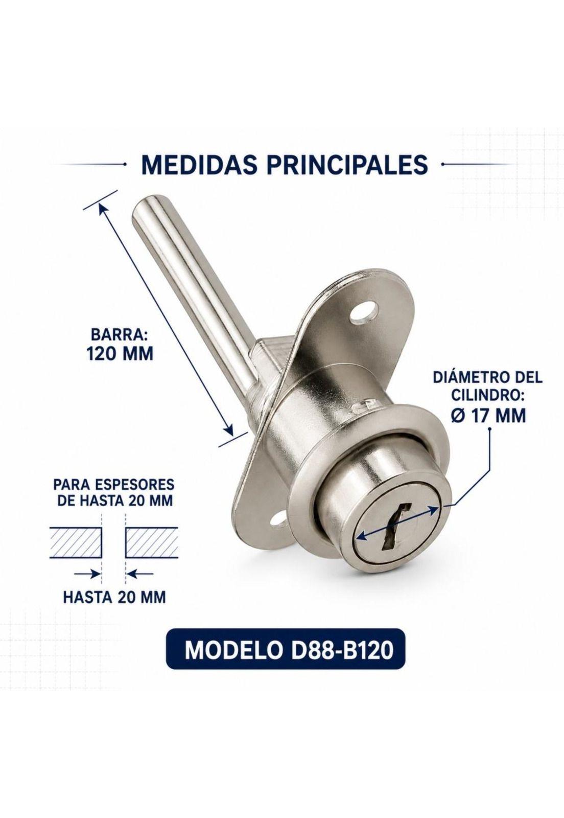 Cerradura mueble kardex frontal niquel D88-B120 Poli Chile-4