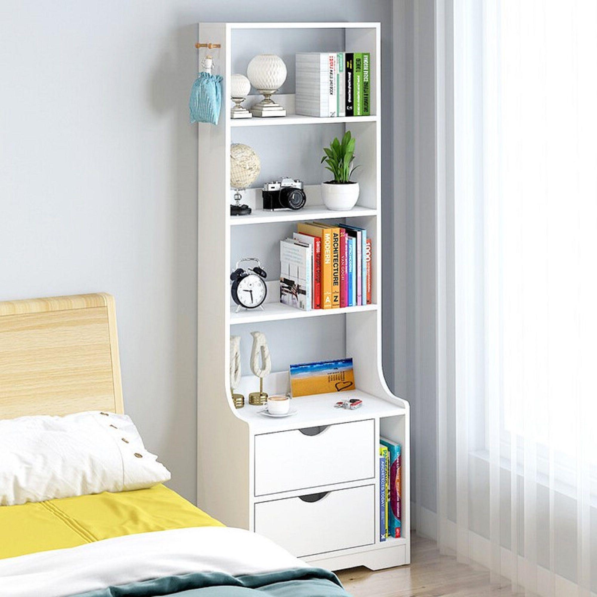 Mesita de Noche Alta para Dormitorio con Cajones Estante-0