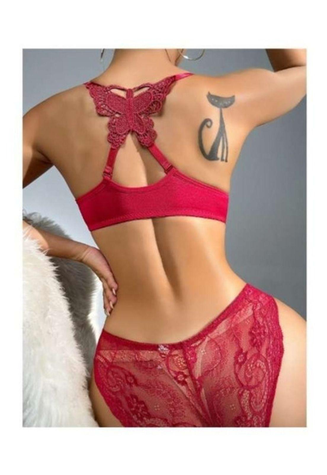 Lenceria Conjunto Brassier Tanga Mariposa Encaje Sexi-4