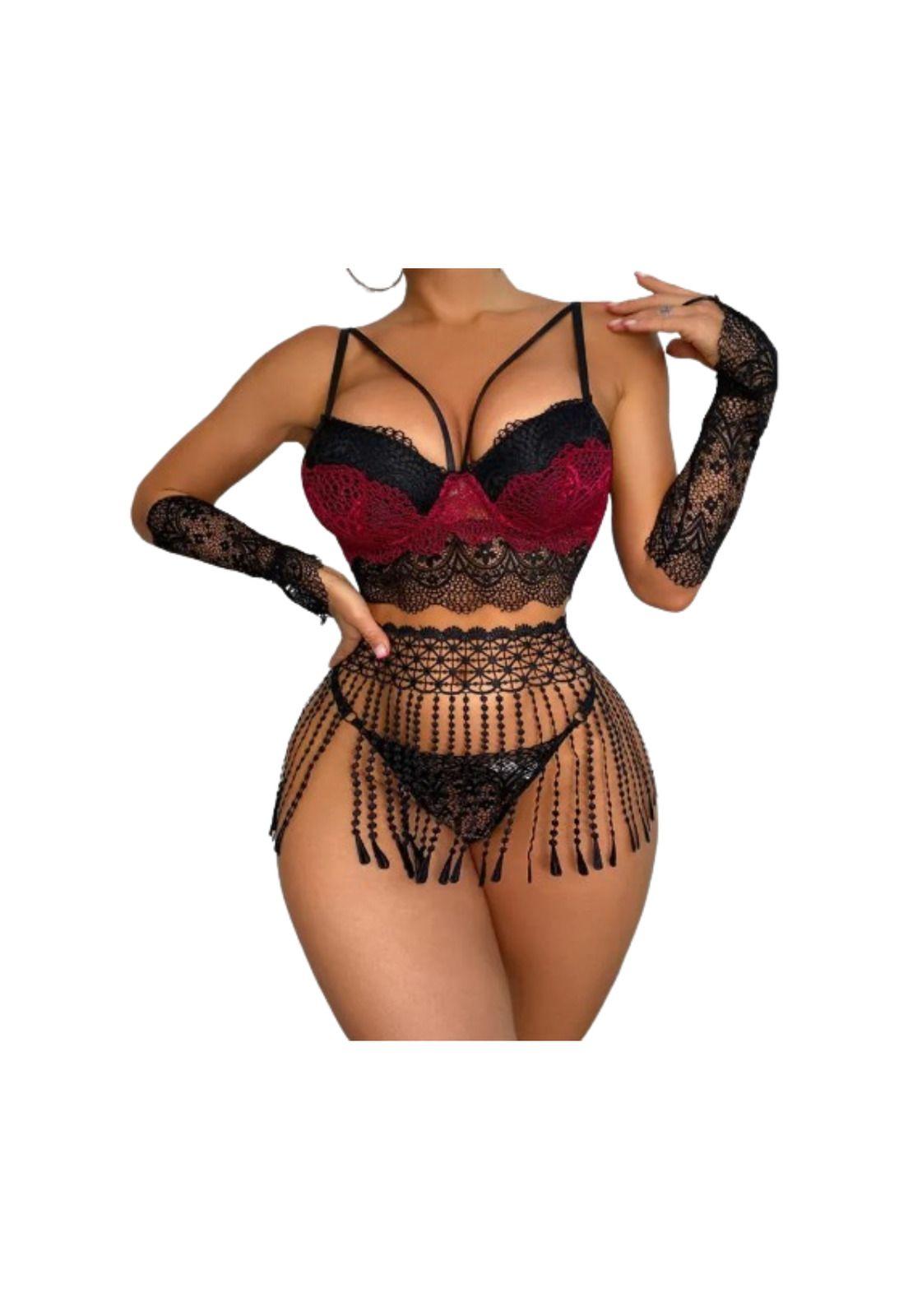 Lenceria Sexy  cinturilla con flecos bordada 5pzs-1