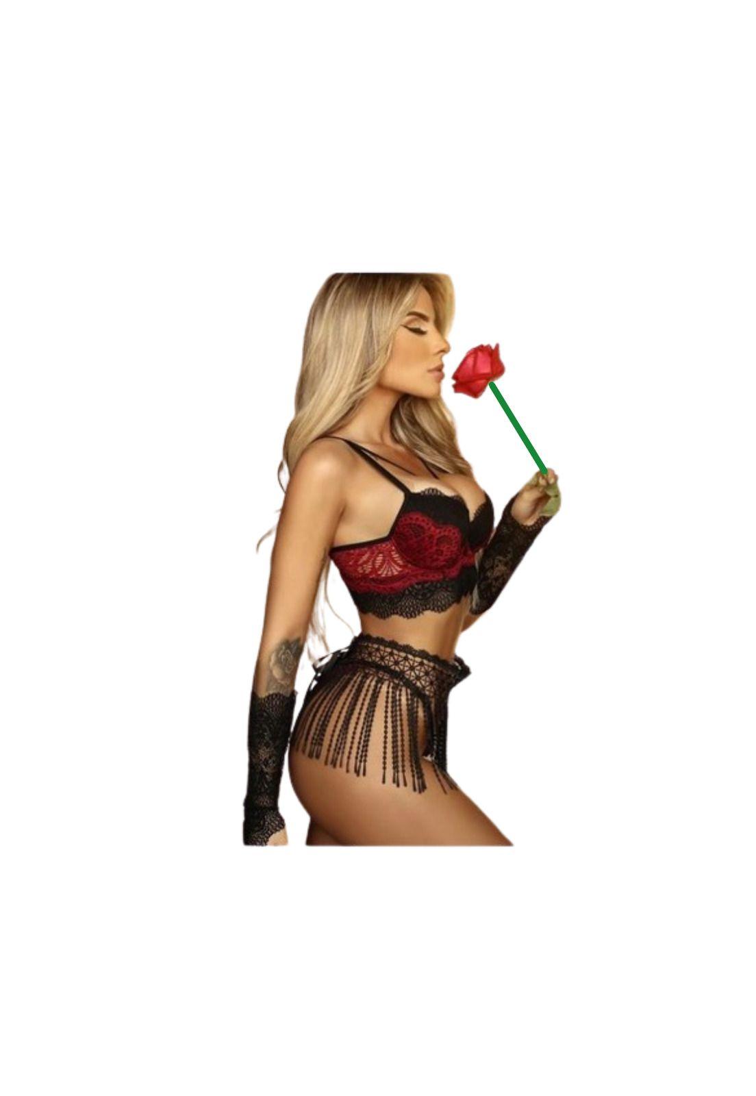 Lenceria Sexy  cinturilla con flecos bordada 5pzs-3