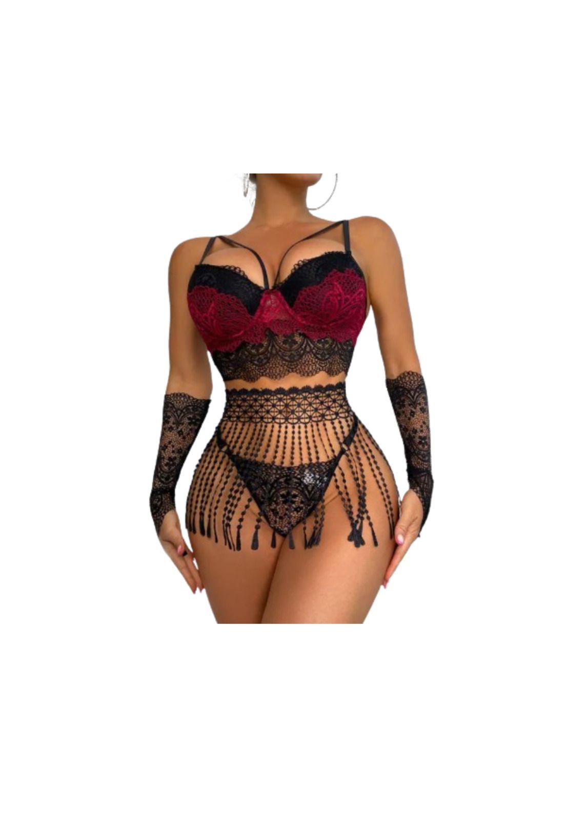 Lenceria Sexy  cinturilla con flecos bordada 5pzs-5