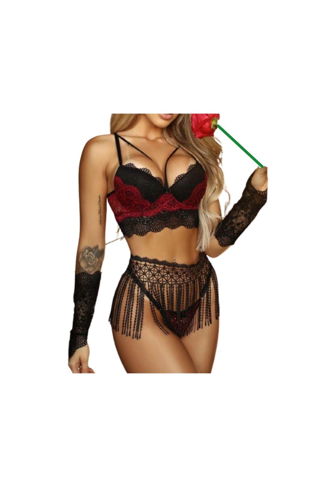 Lenceria Sexy  cinturilla con flecos bordada 5pzs-6