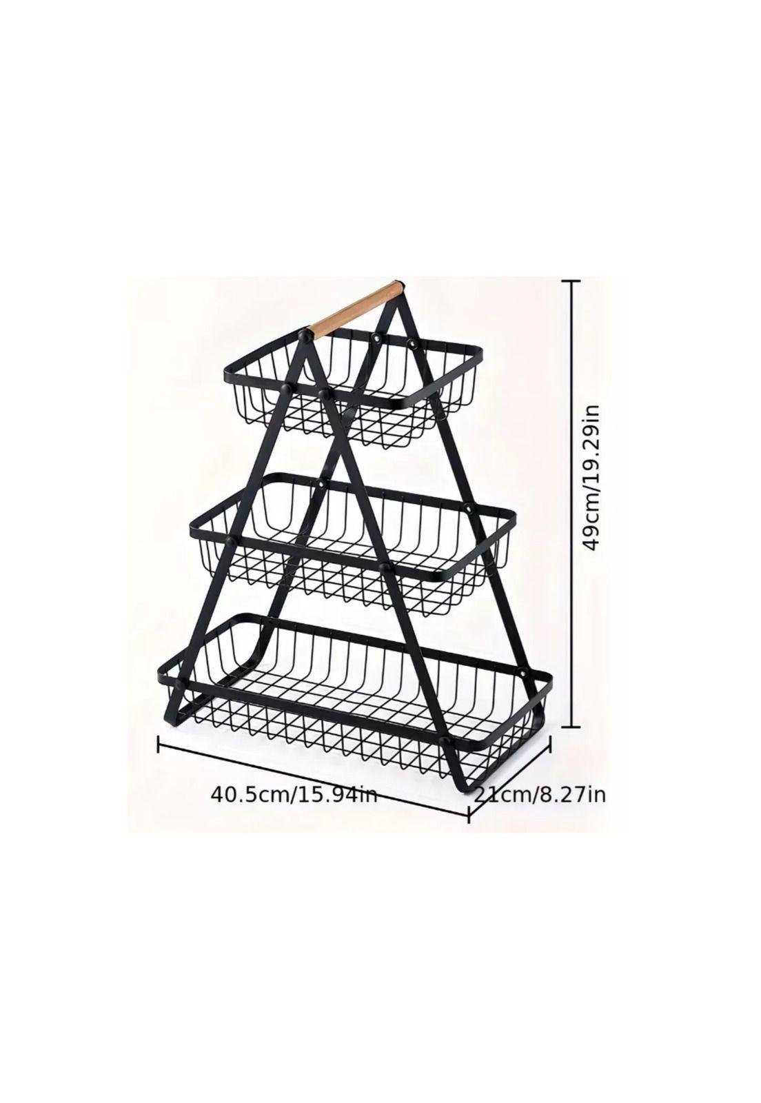 Cesta Para Frutas Vegetales Organizador de Acero/Madera Rectangular Multiusos 3 Niveles-4