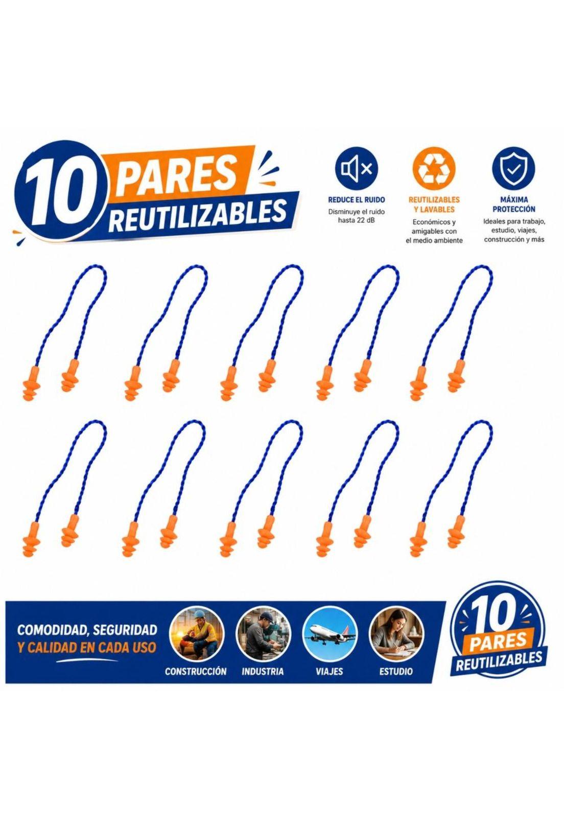 Tapon Auditivo Daumer Reutilizable (10 Pares) Con Cordon-2