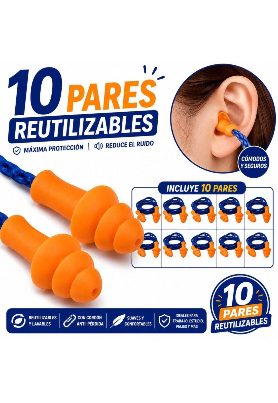 Tapon Auditivo Daumer Reutilizable (10 Pares) Con Cordon-3