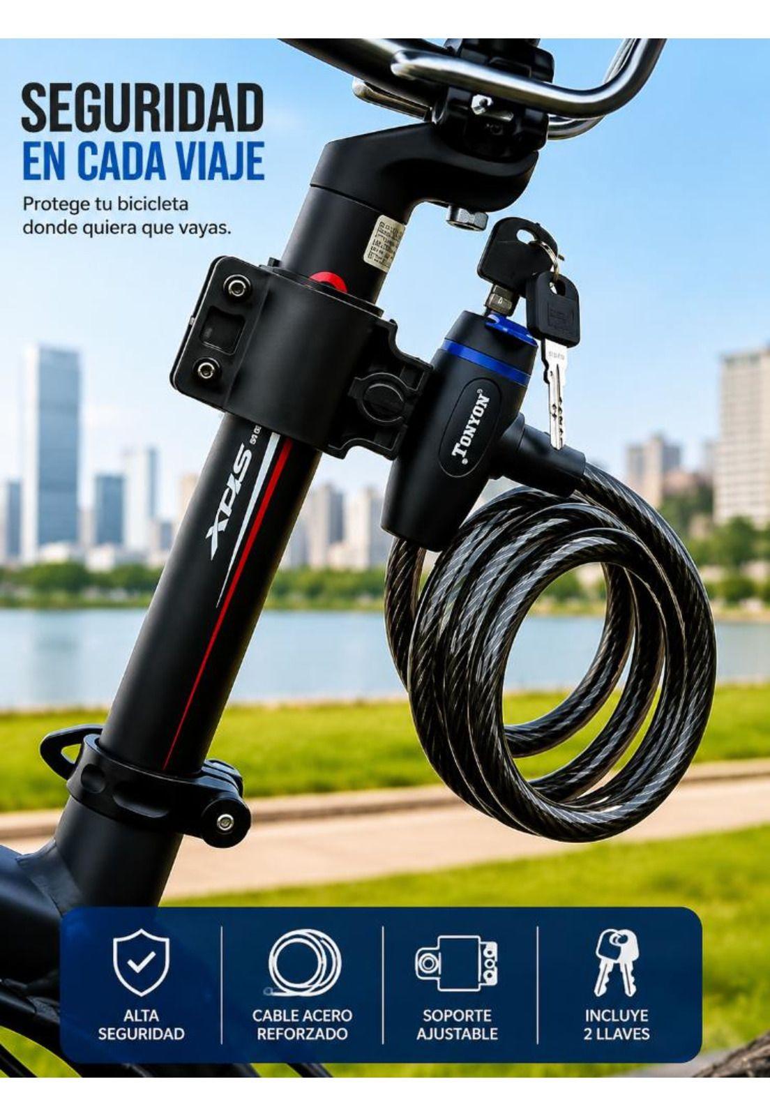 Candado Para Bicicleta Piola Y Manguera Con Soporte 2 Llaves-4
