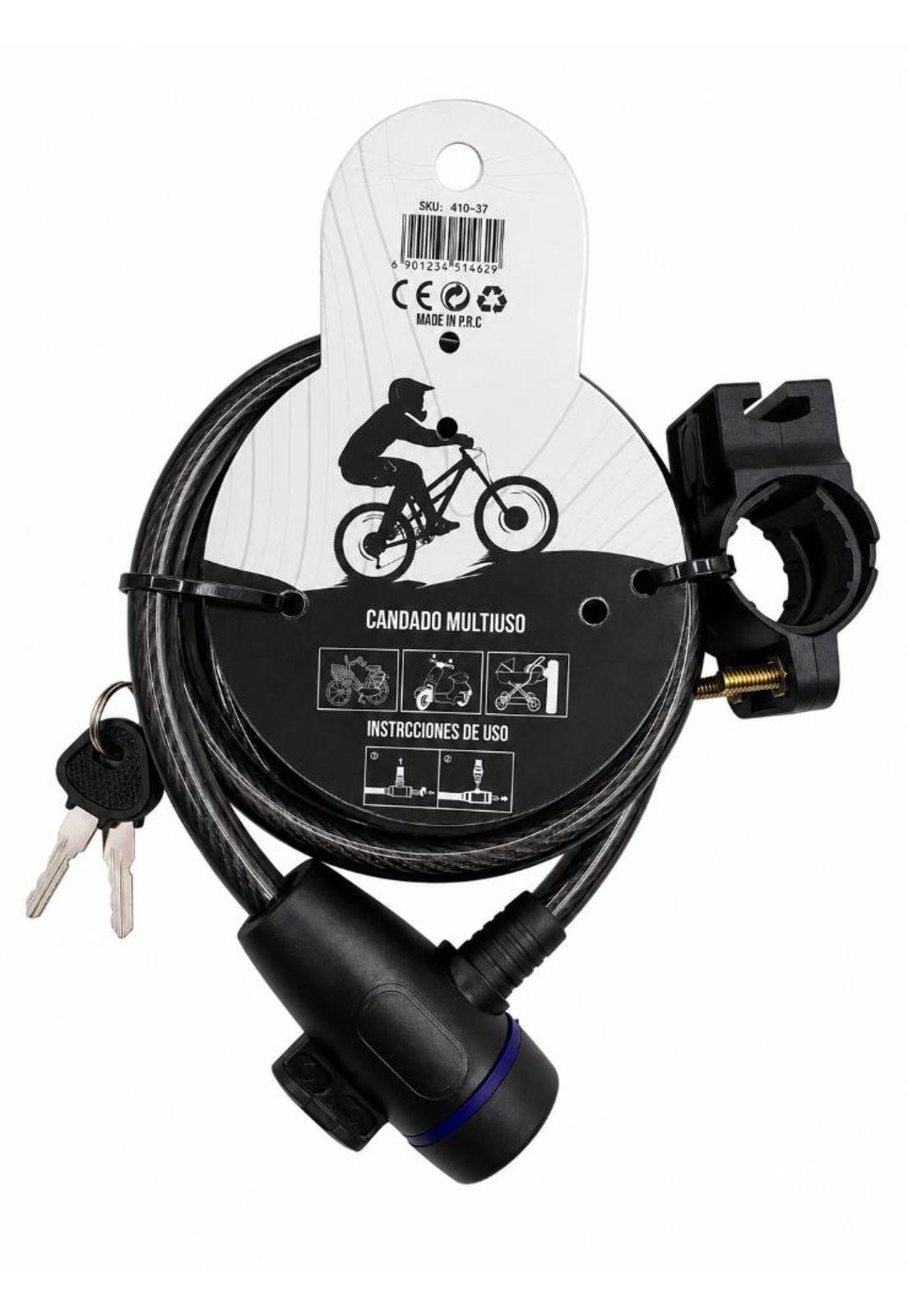 Candado Para Bicicleta Piola Y Manguera Con Soporte 2 Llaves-5