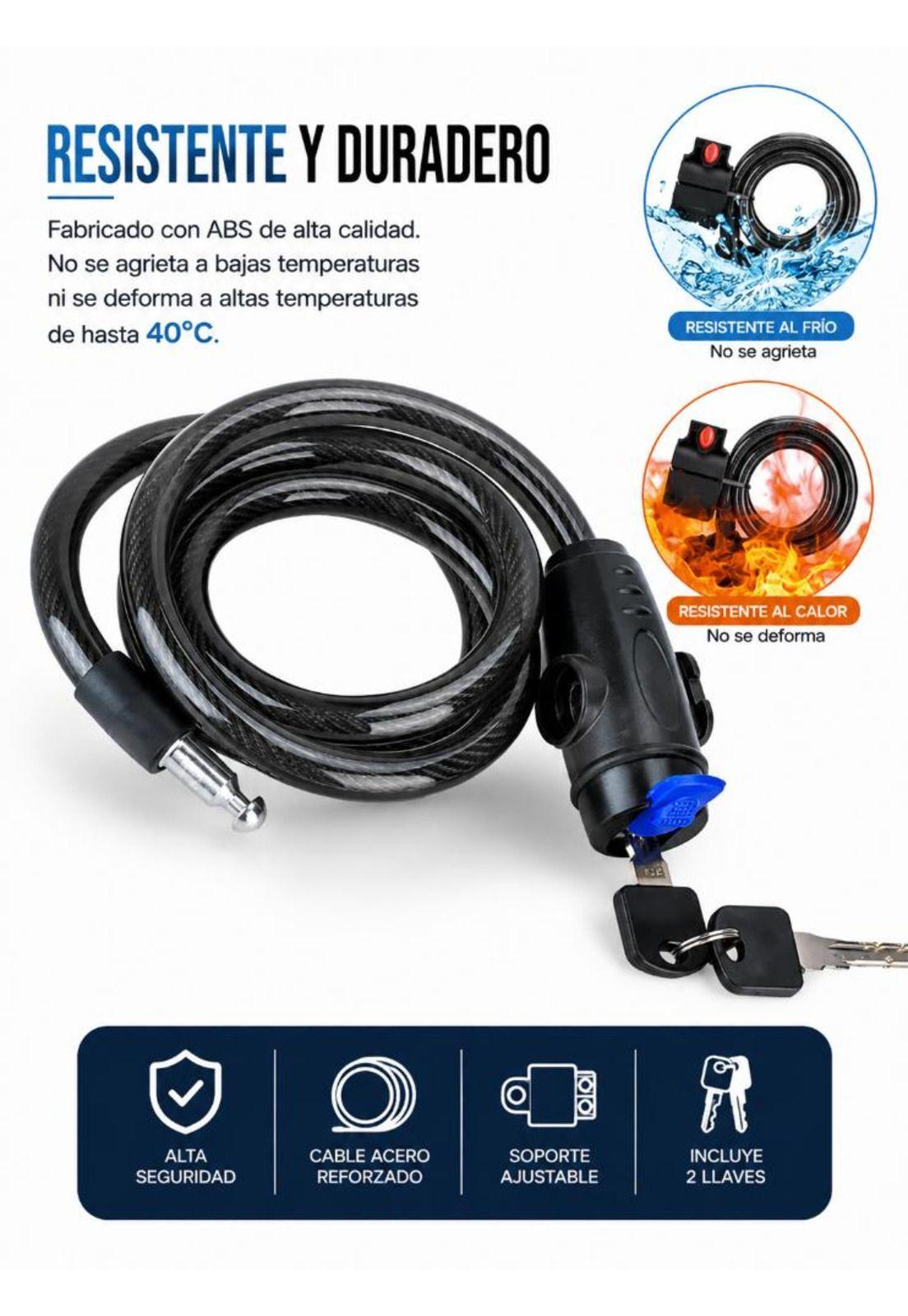 Candado Para Bicicleta Piola Y Manguera Con Soporte 2 Llaves-6