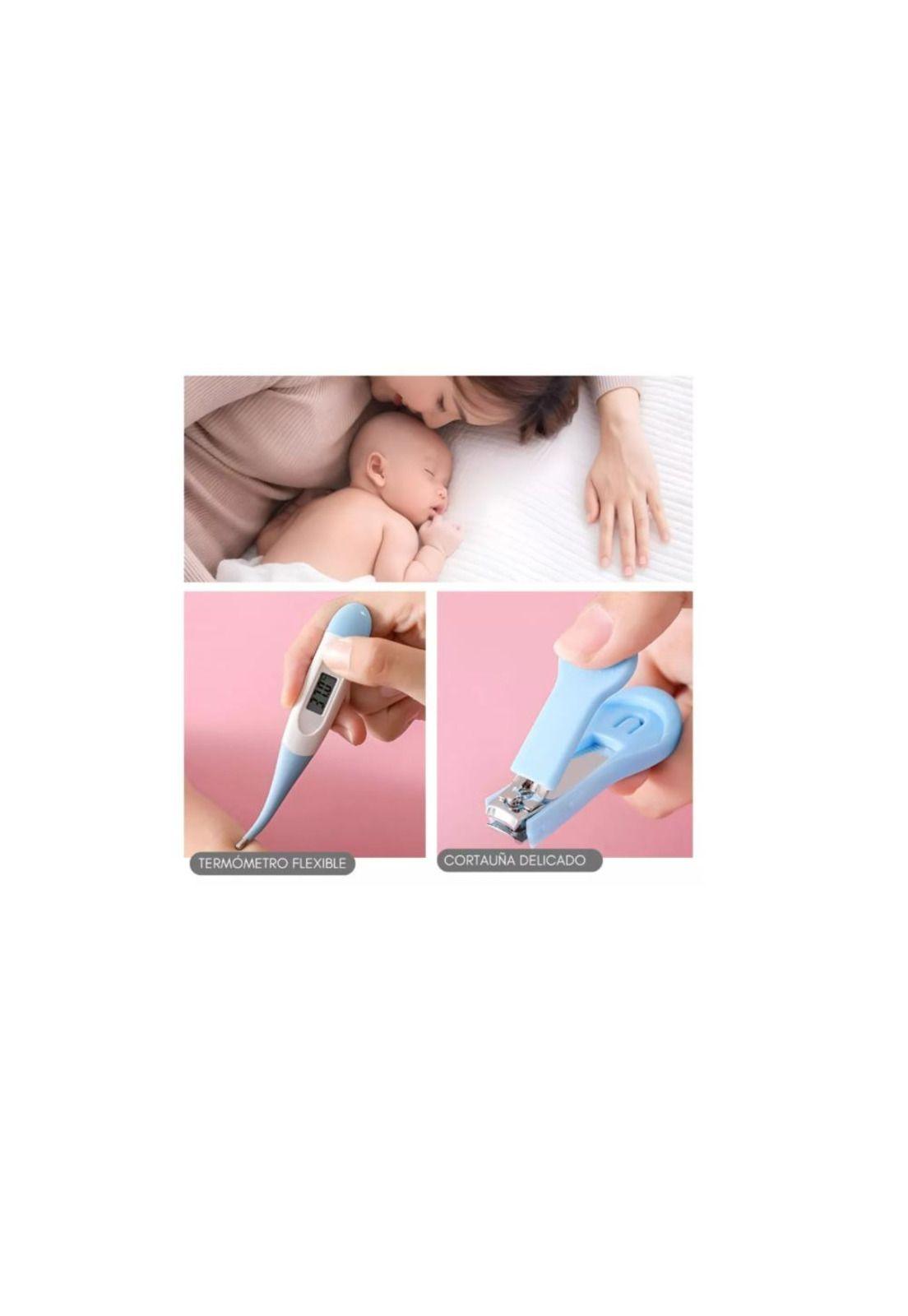 Kit de Cuidado e Higiene Para Bebés Estuche Rosa y Azul Termómetro Cortaúñas Nariz Limpia-4