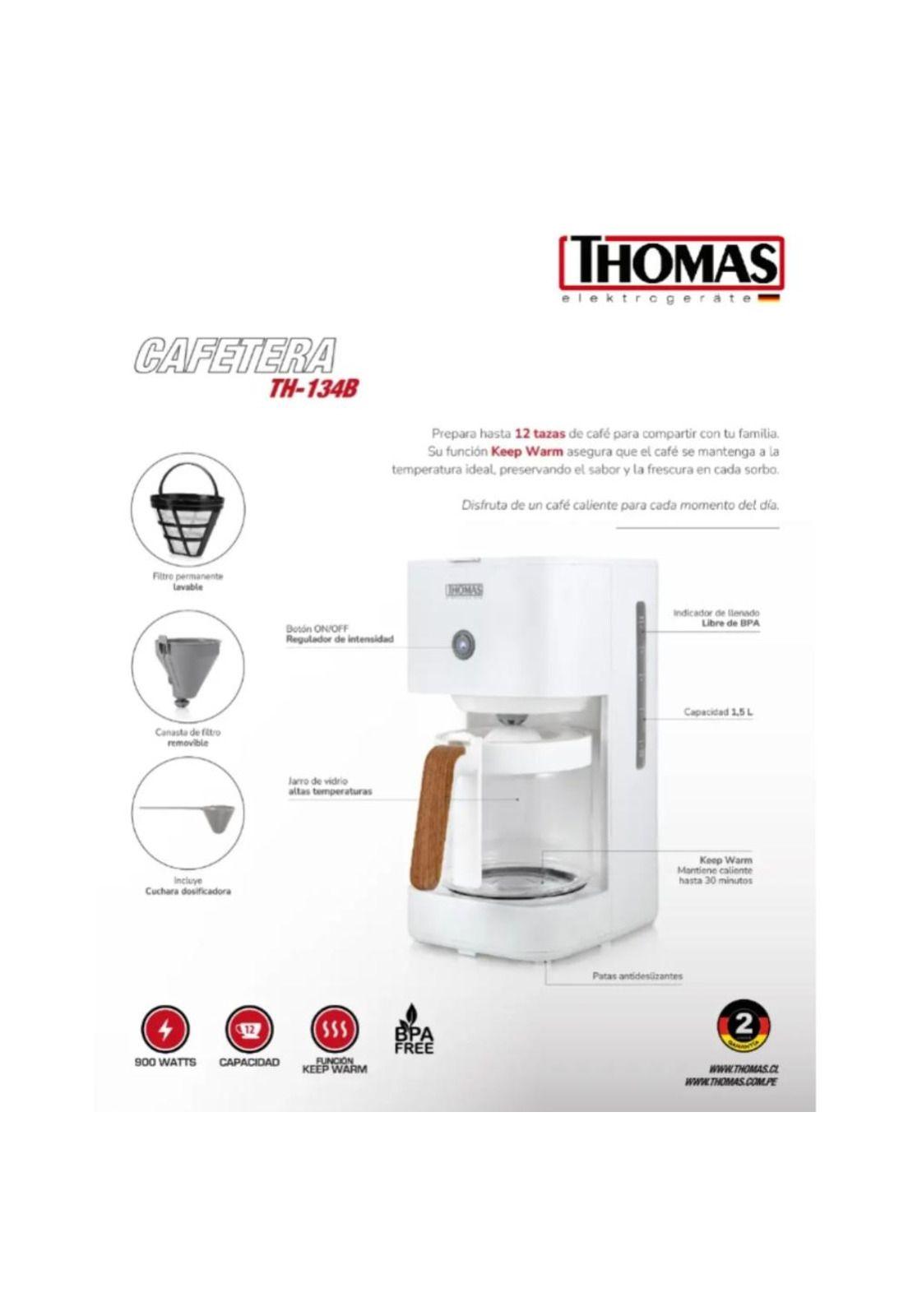 Cafetera de Filtro Thomas TH-134B Goteo 12 Tazas Keep Warm-5