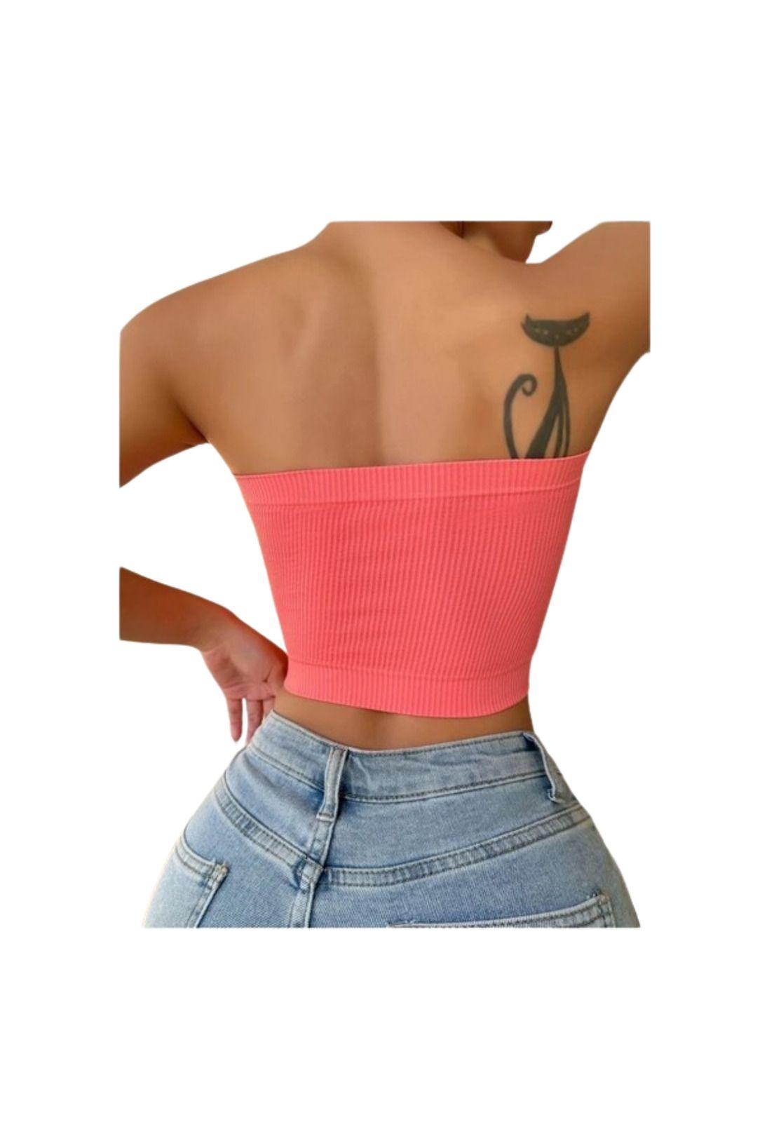 Crop Top Sujetador Unicolor Tejido Rosado Sandia-3