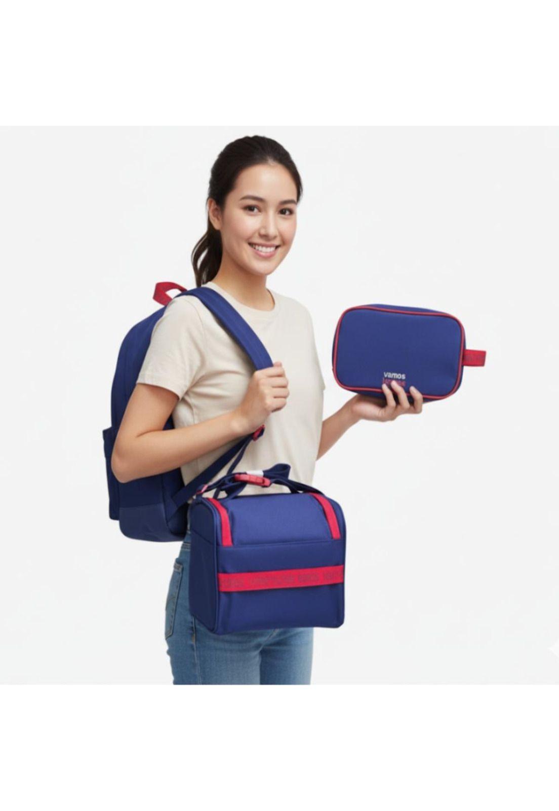 Set Escolar 3 en 1 Azul Mochila, Lonchera, estuche Titanio-2