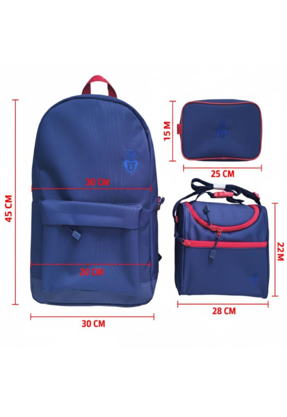 Set Escolar 3 en 1 Azul Mochila, Lonchera, estuche Titanio-3
