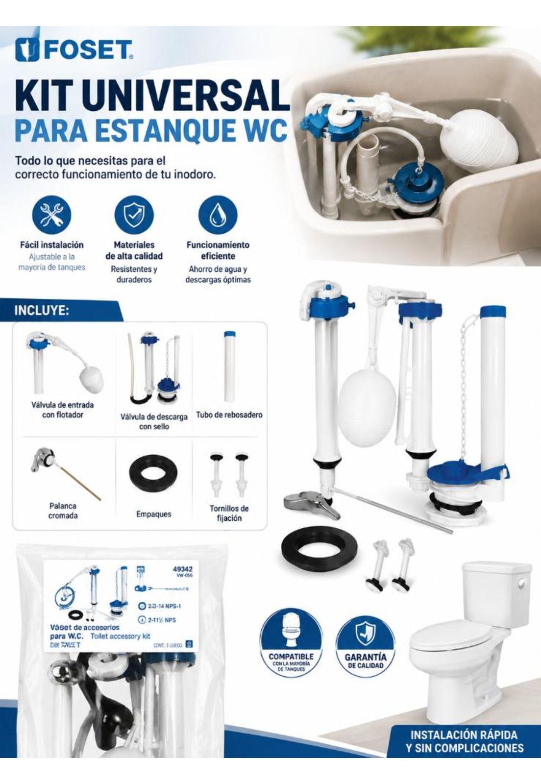 Kit Estanque Wc Fitting Universal Descarga Y Fijaciones Fose-4