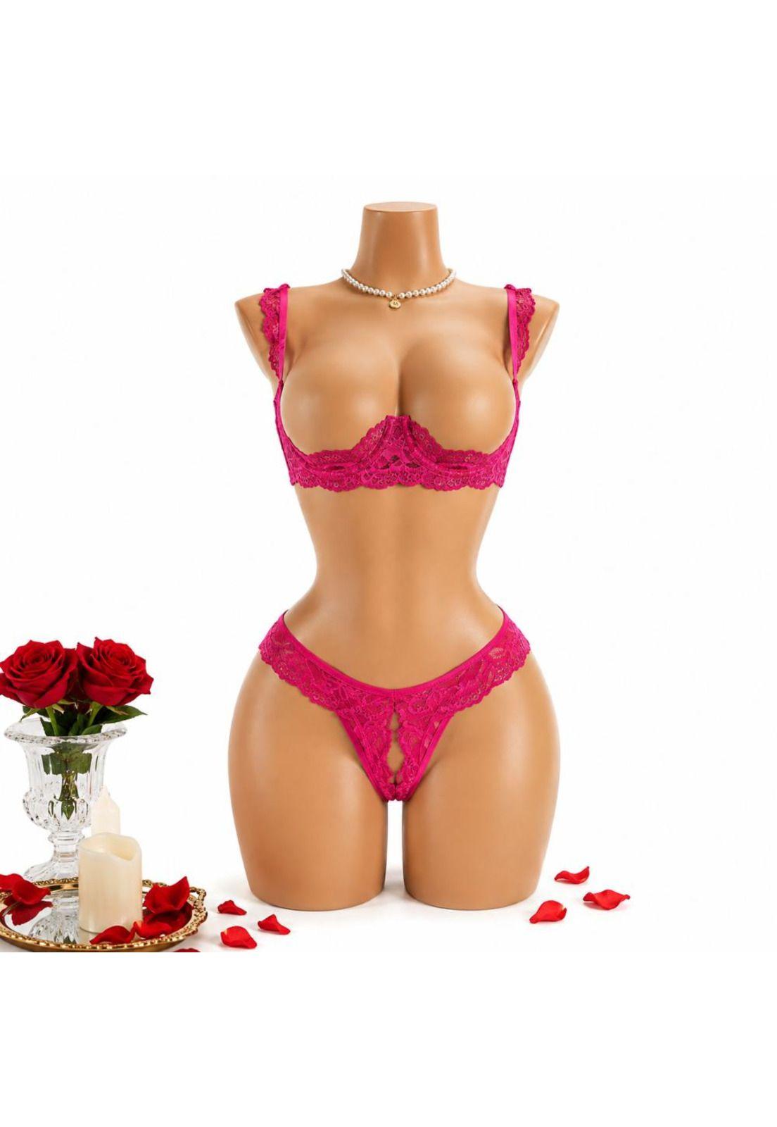 Lencería Ropa Interior Sexy con encaje de contraste aros 2pz-0