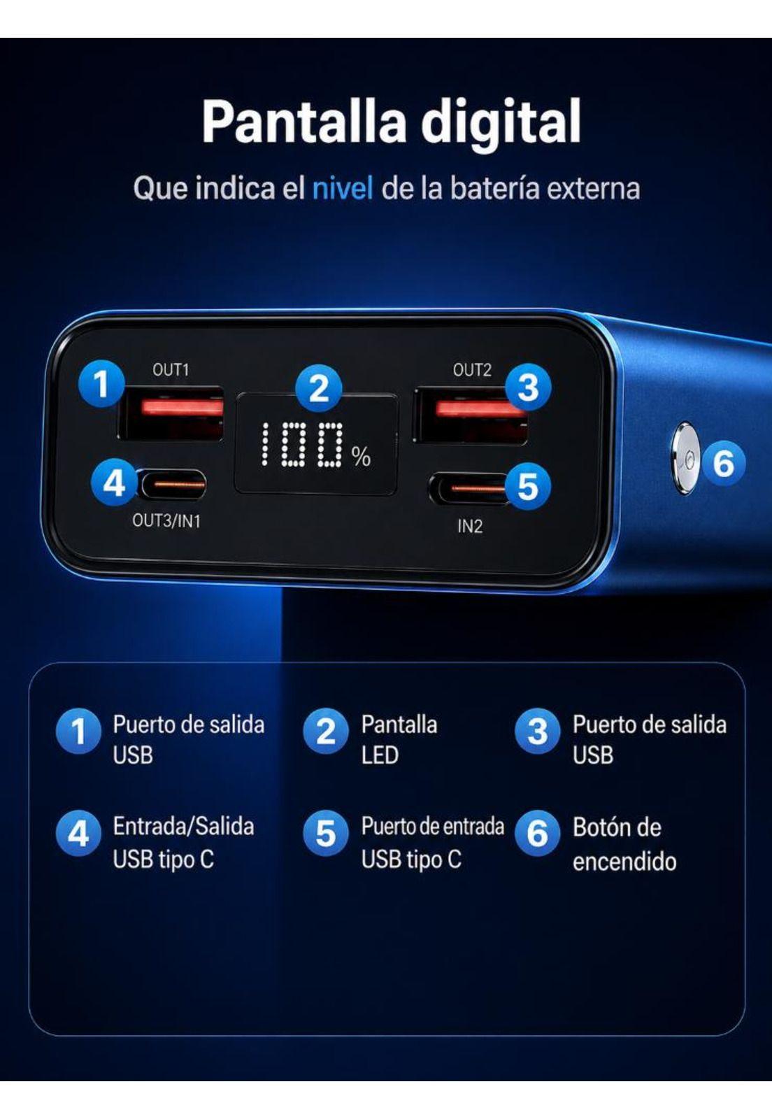 Batería Externa Power Bank 20000mAh Carga Rápida Portátil-5