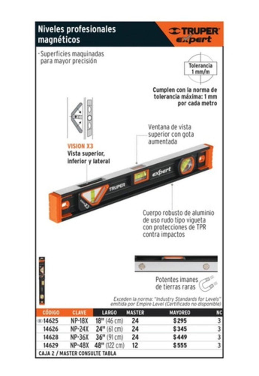 Nivel Profesional Aluminio Magnetico 48 120cm Truper Expert-2