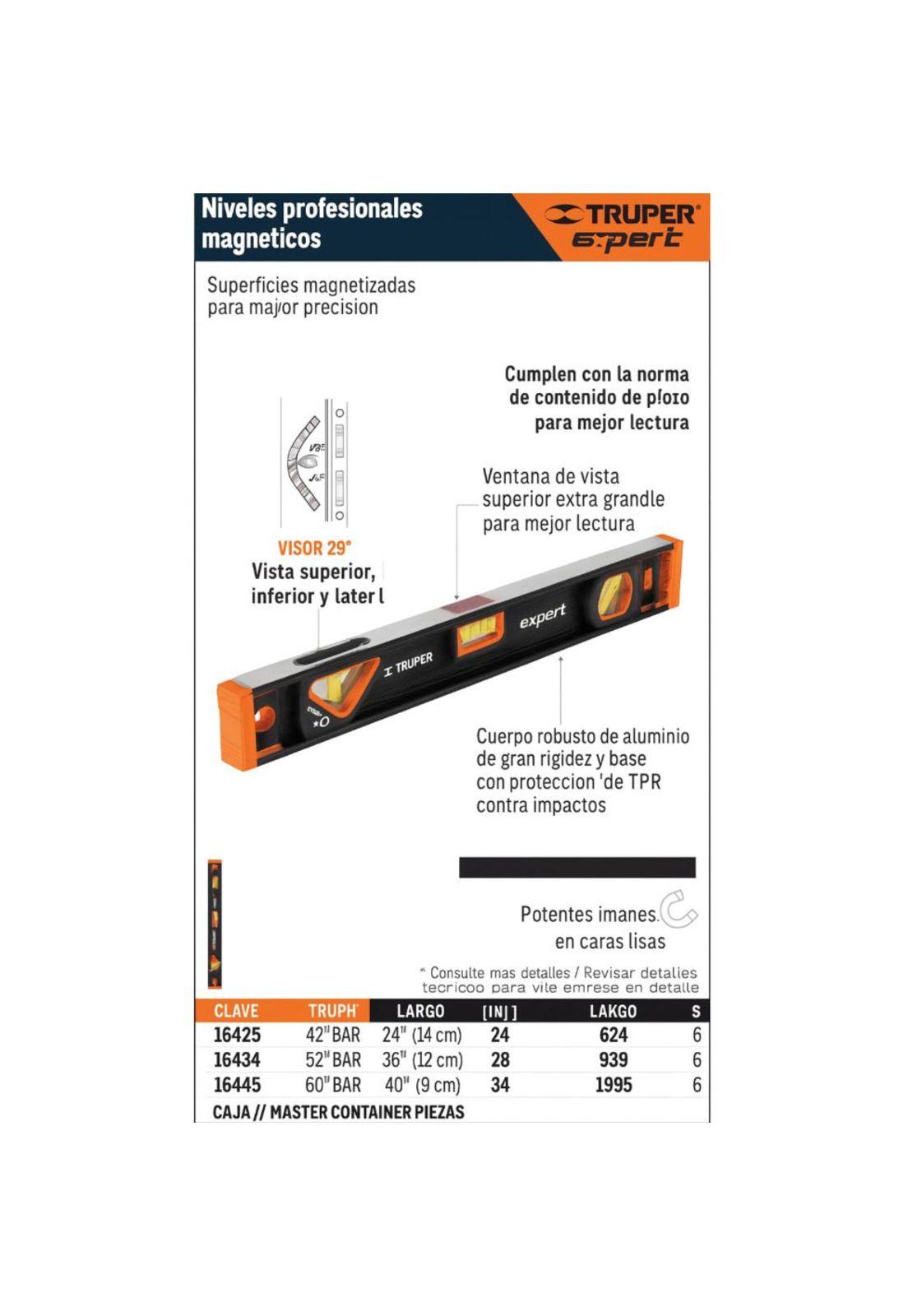 Nivel Profesional Aluminio Magnetico48 120cm Truper Expert-2