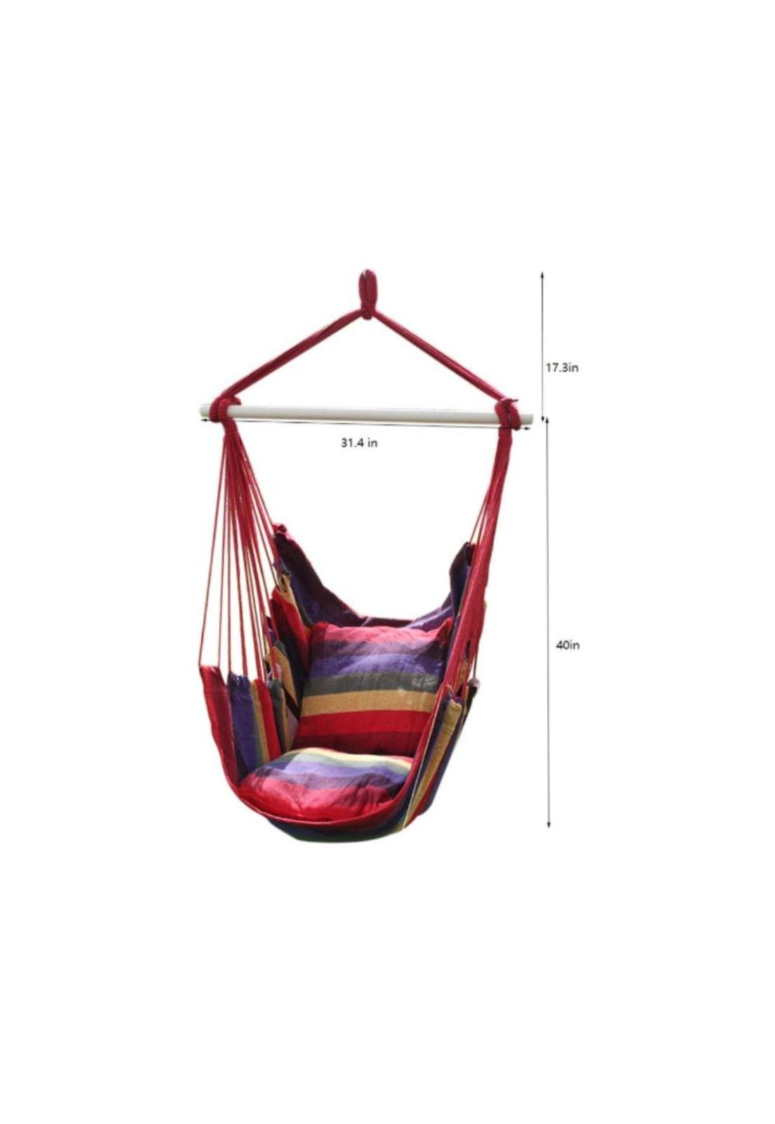 Silla hamaca colgante con cuerda + 2 cojines Columpio Jardín-3
