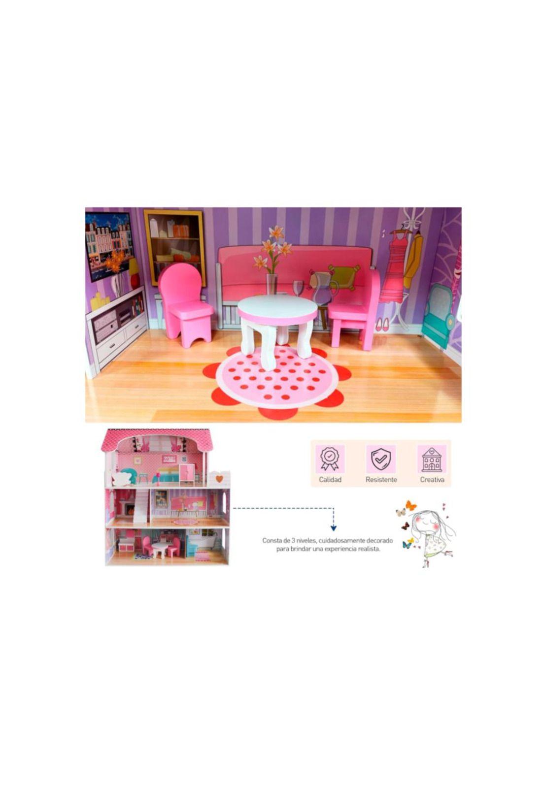 Casa De Muñecas Clásica De Madera Con Accesorios Niña Juego-6