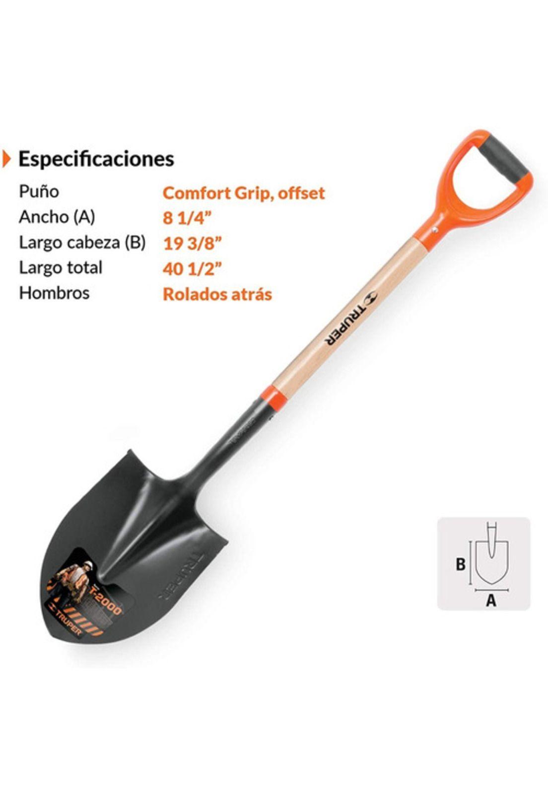 Pala Punta Huevo Truper T-2000 Puño En Y Largo Pry-p-2
