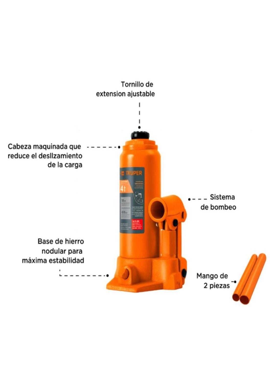 Gata Hidraulica 4 Tn Tipo Botella Truper Gat-4-2