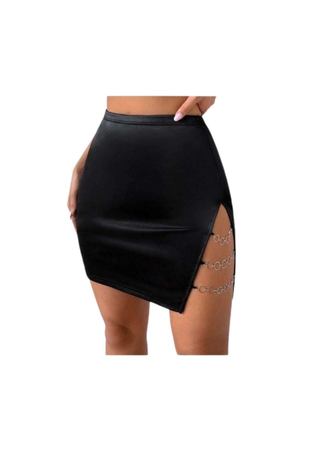 Falda Ecocuero Tiro Alto Abertura Cadena Fashion 2023-0