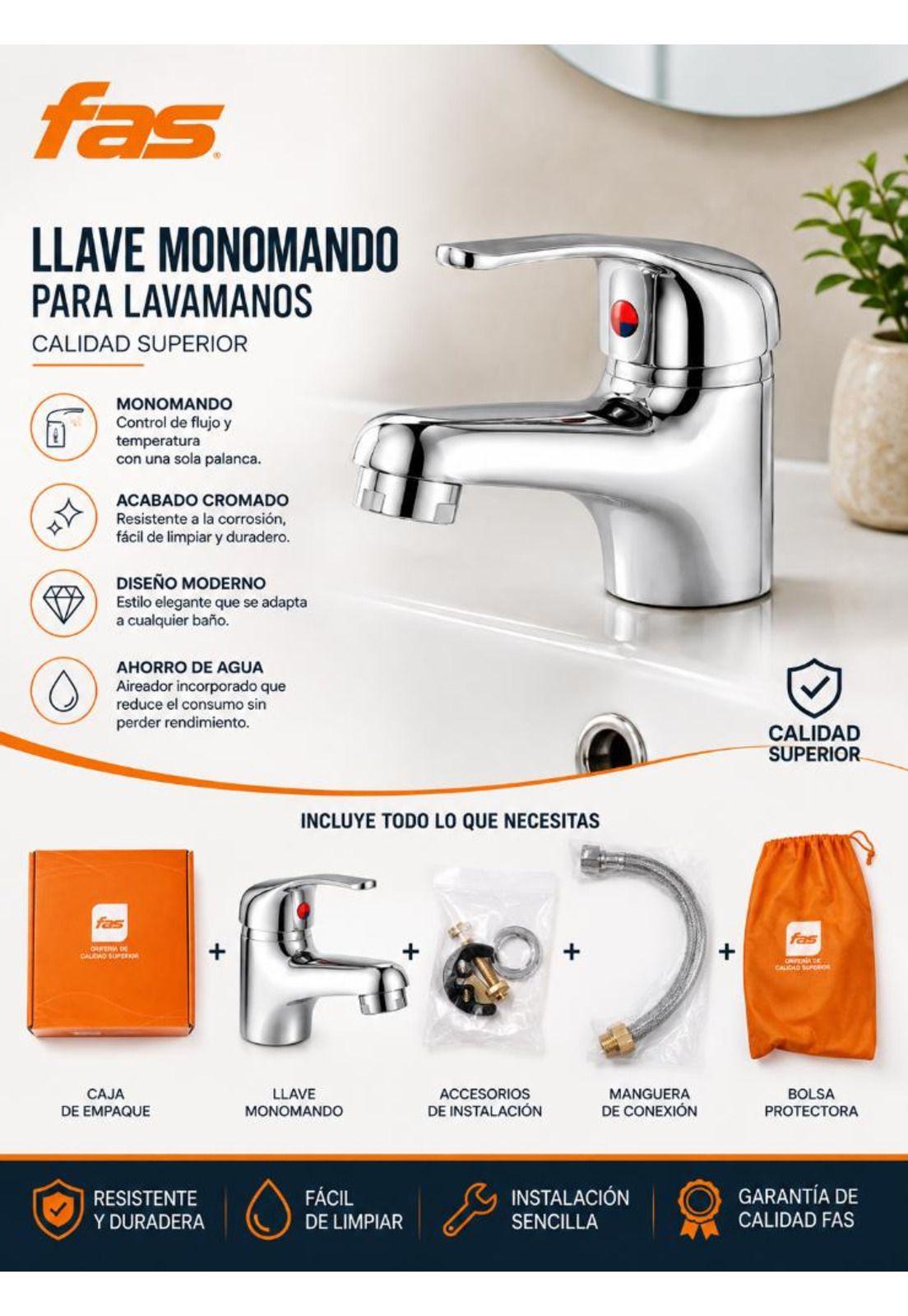 Llave Monomando Lavamanos Fas Calidad Superior-4
