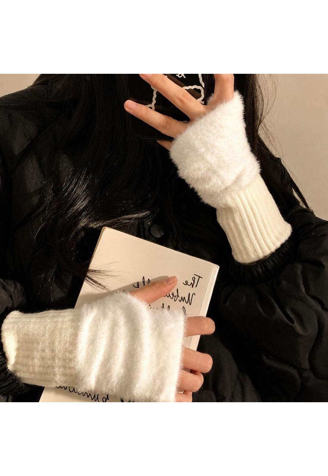 Guantes suaves  de invierno sin dedos medio dedo esponjoso-2